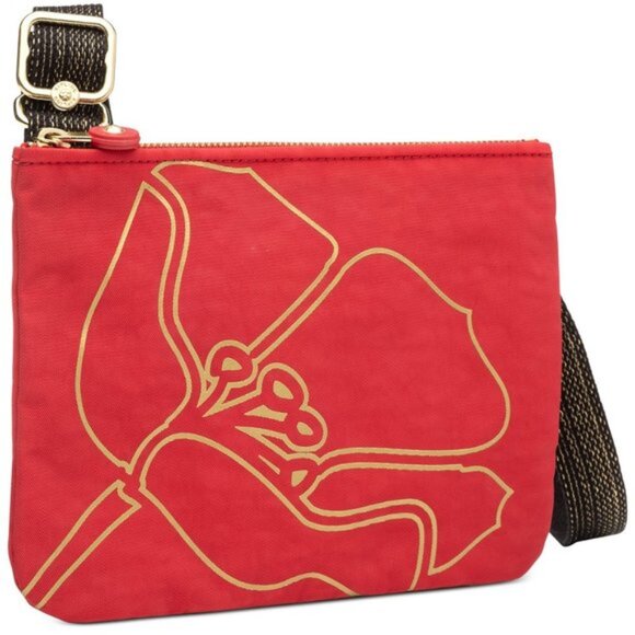 Kipling  Mai Red Gold Flower Pouch Crossbody Bag Cosmetic Case - Picture 2 of 3